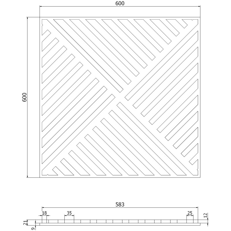 Mexen Linea 08 panel de pared acústico 60 x 60 cm (4 piezas), fieltro 9 mm, chapa técnica, Roble Gris - S110-60607-08-043