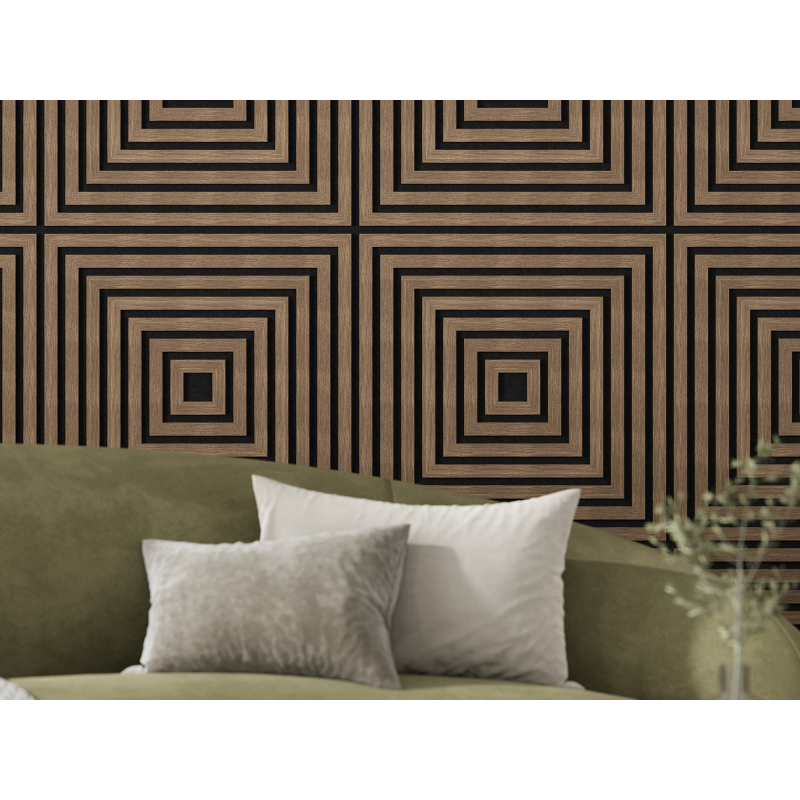 Mexen Linea 13 panel ścienny akustyczny 60 x 60 cm (4szt.), filc 9 mm, fornir techniczny, Ciemny Orzech - S110-60607-13-044