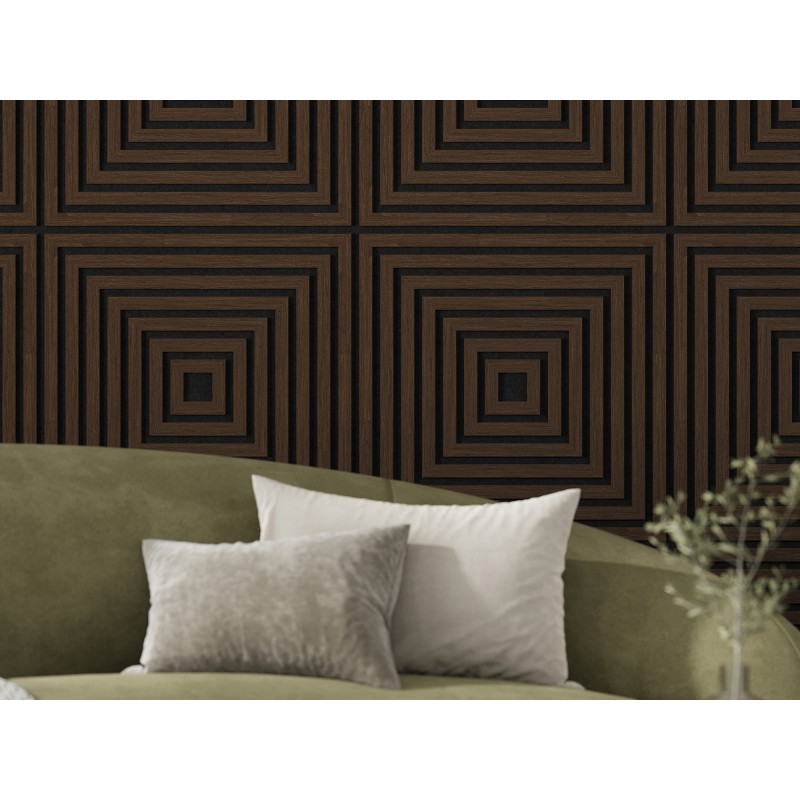Mexen Linea 13 panel de pared acústico 60 x 60 cm (4 piezas), fieltro 9 mm, chapa técnica, Roble Mocca - S110-60607-13-045