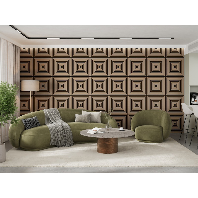 Mexen Linea 13 panel de pared acústico 60 x 60 cm (4 unidades), fieltro 9 mm, chapa técnica, Nogal Claro - S110-60607-13-047