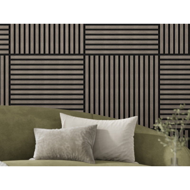 Mexen Linea 15 akustiska sienas panelis 60 x 60 cm (4 gab.), filcs 9 mm, tehniskais finierējums, Pelēks Ozols