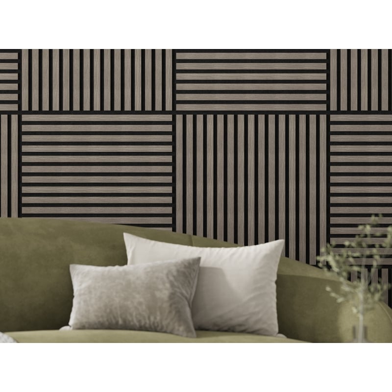 Mexen Linea 15 painel de parede acústico 60 x 60 cm (4 pcs), feltro 9 mm, folha técnica, Carvalho Cinza - S110-60607-15-043