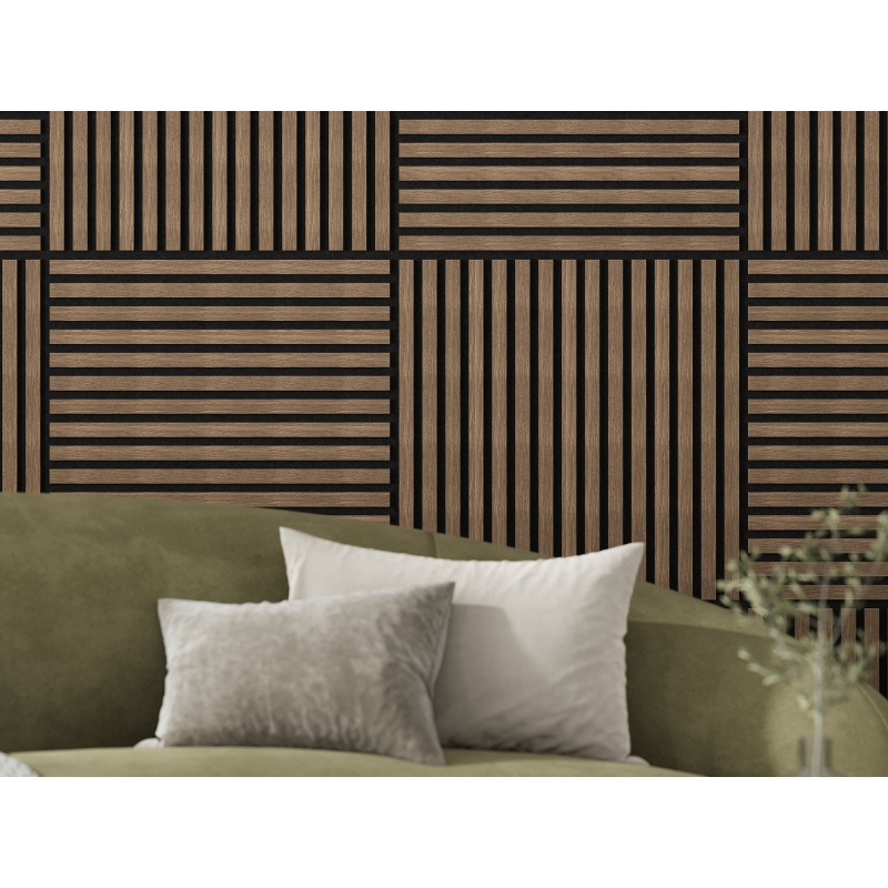 Mexen Linea 15 panel ścienny akustyczny 60 x 60 cm (4szt.), filc 9 mm, fornir techniczny, Ciemny Orzech - S110-60607-15-044