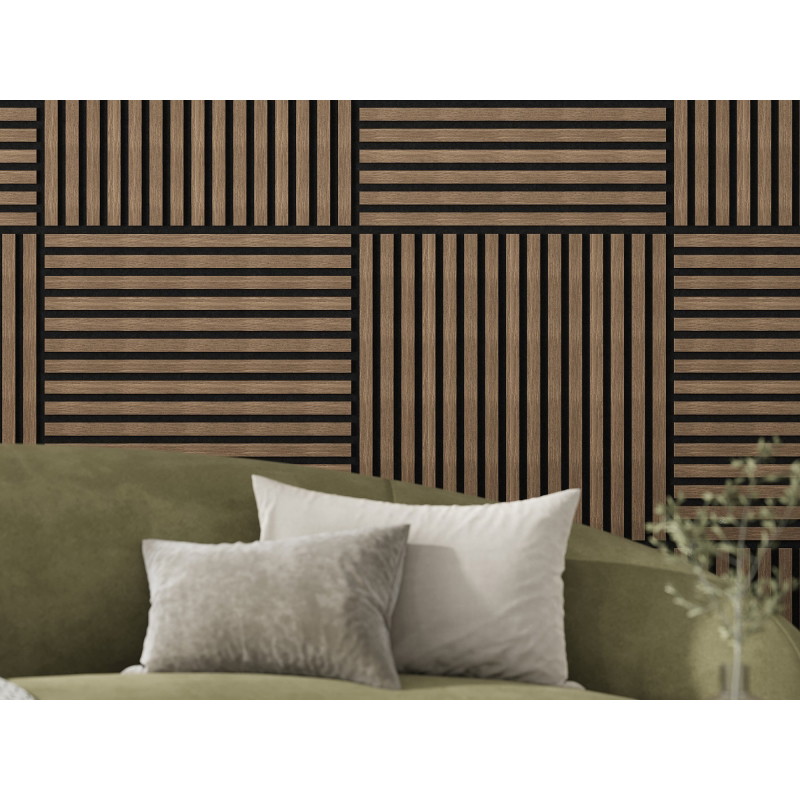 Mexen Linea 15 pannello acustico da parete 60 x 60 cm (4 pezzi), feltro 9 mm, impiallacciatura tecnica, Noce Scuro