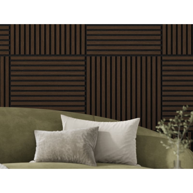 Mexen Linea 15 painel de parede acústico 60 x 60 cm (4 peças), feltro 9 mm, folha técnica, Carvalho Mocca - S110-60607-15-045