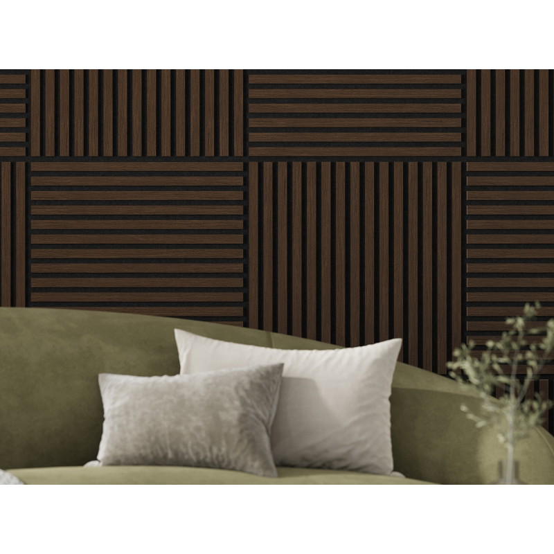 Mexen Linea 15 panneau mural acoustique 60 x 60 cm (4pcs), feutre 9 mm, placage technique, Chêne Mocca - S110-60607-15-045