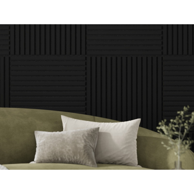 Mexen Linea 15 akoestisch wandpaneel 60 x 60 cm (4st.), vilt 9 mm, technisch fineer, Zwart Mat - S110-60607-15-053
