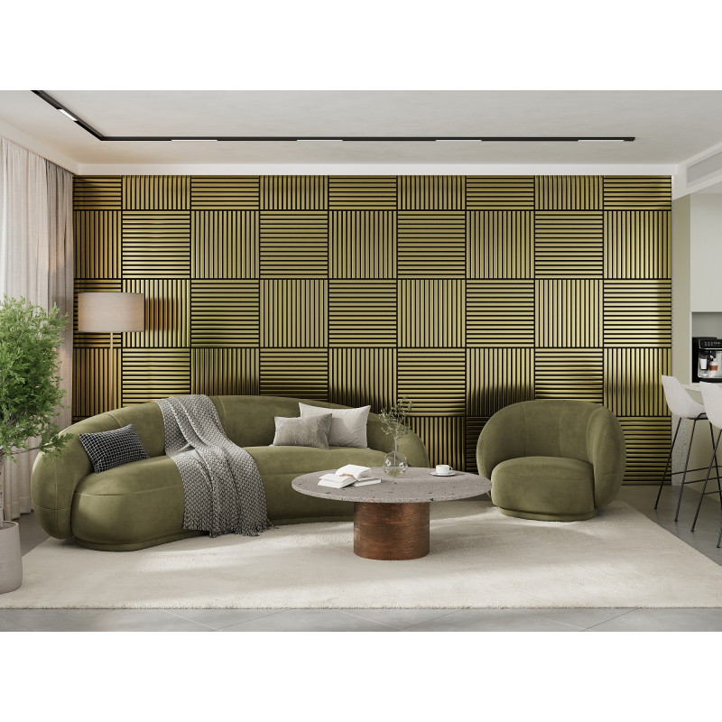 Mexen Linea 15 pannello acustico da parete 60 x 60 cm (4 pz), feltro 9 mm, impiallacciatura tecnica, Oro - S110-60607-15-057