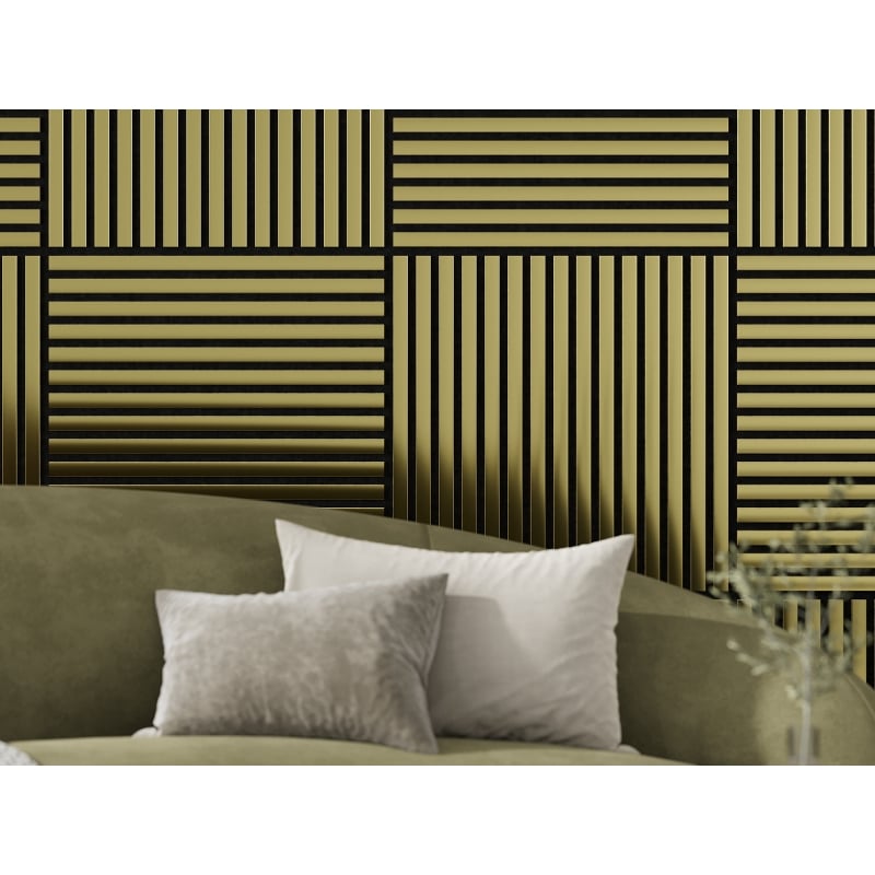 Mexen Linea 15 painel de parede acústico 60 x 60 cm (4 peças), feltro 9 mm, folha técnica, Dourado - S110-60607-15-057