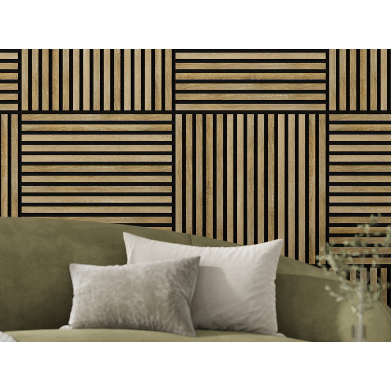 Mexen Linea 15 akoestisch wandpaneel 60 x 60 cm (4st.), vilt 9 mm, technisch fineer, Honingeik - S110-60607-15-066