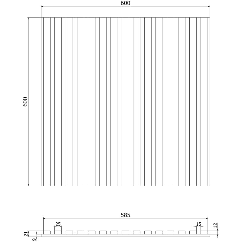 Mexen Linea 15 painel de parede acústico 60 x 60 cm (4 peças), feltro 9 mm, folha técnica, Carvalho Mocca - S110-60607-15-045