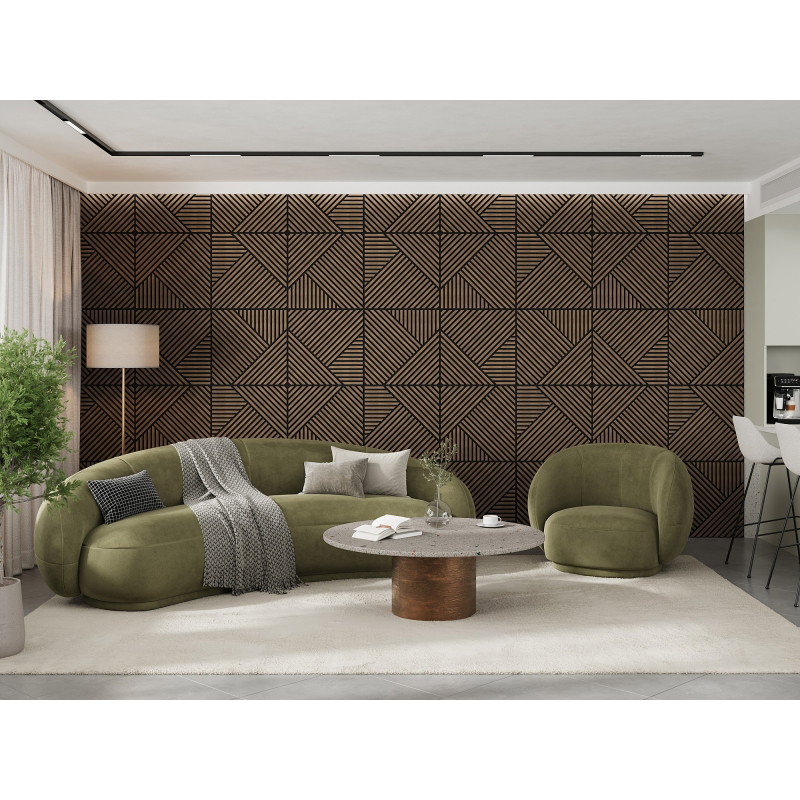 Mexen Linea 25 akustisk väggpanel 60 x 60 cm (4 st.), filt 9 mm, teknisk faner, Mörk Valnöt - S110-60607-25-044