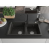 Mexen Tomas Granit-Spüle 2-Kammer mit Küchenarmatur Rita, schwarz/gold metallic - 6516-75-670300-70