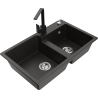 Mexen Tomas fregadero de granito de 2 senos con grifo de cocina Rita, negro/oro metálico - 6516-75-670300-70