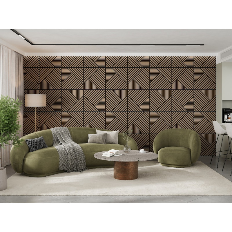 Mexen Linea 25 pannello a parete acustico 60 x 60 cm (4 pezzi), feltro 9 mm, impiallacciatura tecnica, Noce Chiaro