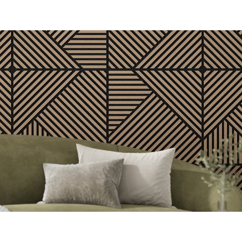 Mexen Linea 25 pannello a parete acustico 60 x 60 cm (4 pezzi), feltro 9 mm, impiallacciatura tecnica, Noce Chiaro