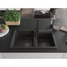 Mexen Tomas granite sink 2-bowl with kitchen tap Rita, black/gold metallic - 6516-75-670300-70-B