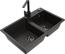 Mexen Tomas Granitzespuelschwamm mat 2-Kummer mat Kichenduch Rita, schwaarz/goldech Metalik - 6516-75-670300-70-B