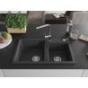 Mexen Tomas Granite Double-Bowl Sink with Rita Kitchen Tap, Speckled Black - 6516-76-670300-00