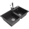 Mexen Tomas Granite Double-Bowl Sink with Rita Kitchen Tap, Speckled Black - 6516-76-670300-00