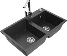 Mexen Tomas Kaksiosainen graniittinen keittiöallas ja keittiöhana Rita, musta pilkullinen - 6516-76-670300-00