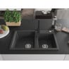 Mexen Tomas granite 2-bowl sink with Rita kitchen tap, speckled black - 6516-76-670300-70
