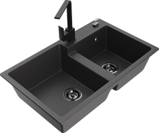 Mexen Tomas νεροχύτης γρανίτης 2-διαμερισμάτων με βρύση κουζίνας Rita, μαύρο