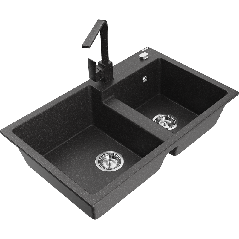 Mexen Tomas Granit-Spullsteen mat 2 Schanken mat Kichekrun Rita, schwaarz gesprengs - 6516-76-670300-76