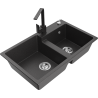 Mexen Tomas granite sink 2-bowl with Rita kitchen tap, black speckled - 6516-76-670300-76