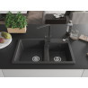 Mexen Tomas fregadero de granito de 2 compartimentos con grifo de cocina Rita, negro moteado - 6516-76-670300-76