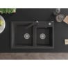 Mexen Tomas granite sink 2-bowl with Rita kitchen tap, black speckled - 6516-76-670300-76