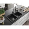 Mexen Tomas granite sink with 2 bowls and Rita kitchen tap, black - 6516-77-670300-00
