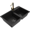 Mexen Tomas granite sink 2-bowl with Rita kitchen tap, black - 6516-77-670300-50-B