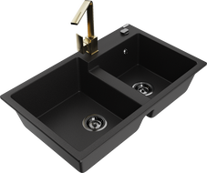 Mexen Tomas lavello in granito a 2 vasche con miscelatore da cucina Rita, nero - 6516-77-670300-50-B