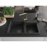 Mexen Tomas granite sink 2-bowl with Rita kitchen tap, black - 6516-77-670300-50-B