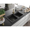 Mexen Tomas fregadero de granito de 2 compartimentos con grifo de cocina Rita, negro - 6516-77-670300-50-B