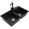 Mexen Tomas granite double-bowl sink with Rita kitchen tap, black - 6516-77-670300-70