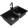 Mexen Tomas granitno pomivalno korito z dvema prekatoma z kuhinjsko pipo Rita, črno - 6516-77-670300-70