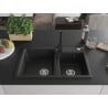 Mexen Tomas granite double-bowl sink with Rita kitchen tap, black - 6516-77-670300-70
