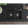 Mexen Tomas granite double-bowl sink with Rita kitchen tap, black - 6516-77-670300-70