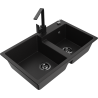Mexen Tomas 2-bowl granite sink with Rita kitchen tap, black - 6516-77-670300-70-B
