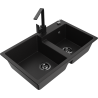 Mexen Tomas lava-loiça de granito de 2 cubas com torneira de cozinha Rita, preto - 6516-77-670300-70-B