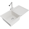 Mexen Leo 1-bowl granite sink with drainer and Duero kitchen tap, white - 6501-20-671600-00