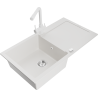 Mexen Leo granite sink 1-bowl with drainer and Duero kitchen tap, white - 6501-20-671600-20