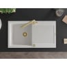 Mexen Leo 1-Bowl Granite Kitchen Sink with Drainer and Duero Faucet, White - 6501-20-671600-50