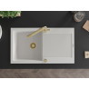 Mexen Leo fregadero de granito de 1 seno con escurridor y grifo de cocina Duero, blanco - 6501-20-671600-50