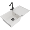 Mexen Leo granite sink 1-bowl with drainer and Duero kitchen tap, white - 6501-20-671600-70