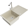 Mexen Leo Granitspüle mit 1 Becken, Abtropffläche und Küchenarmatur Duero, beige - 6501-69-671600-00