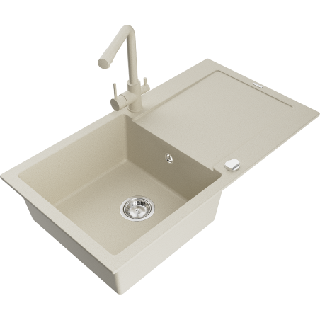 Mexen Leo lavello in granito a 1 vasca con gocciolatoio e rubinetto da cucina Duero, beige- 6501-69-671600-69