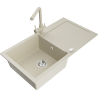 Mexen Leo 1-bowl granite sink with drainer and Duero kitchen tap, beige- 6501-69-671600-69